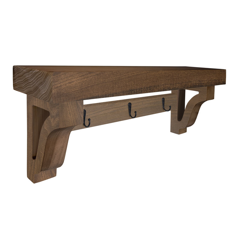 Rayne Large Wall Mounted Coat Rack with Shelf 4 Hook, Honey, 30/8/8