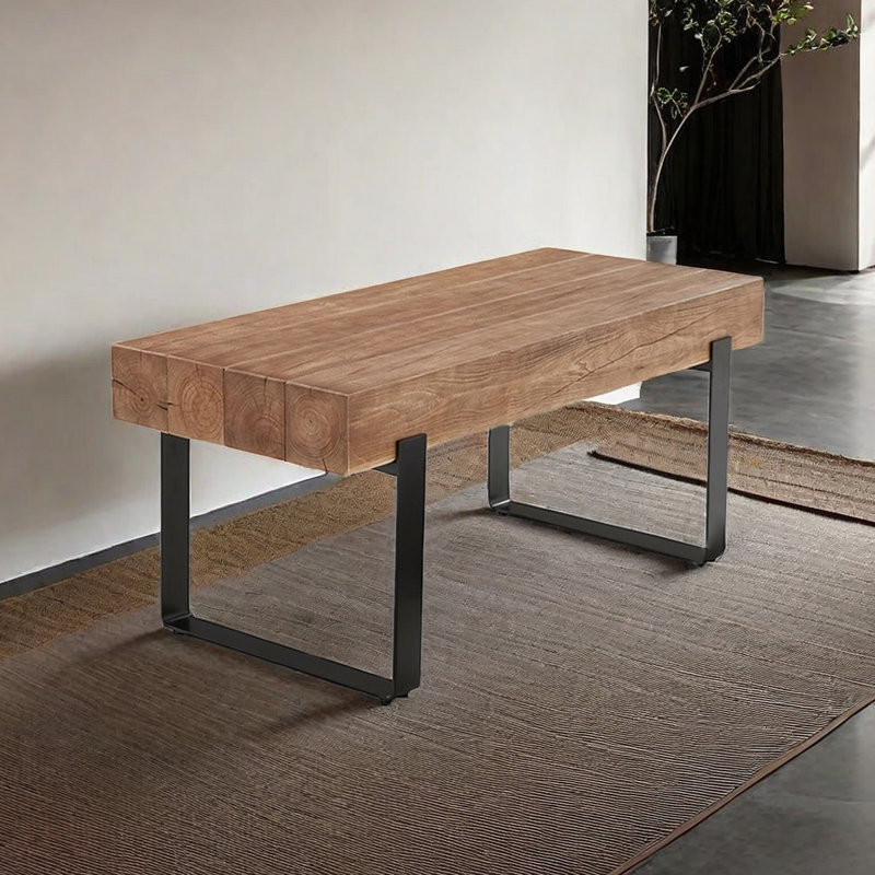 Table de salle à manger rustique: pieds en bois massif et fer en métal, H 30,71 po x L 29,53 po x l 62,99 po