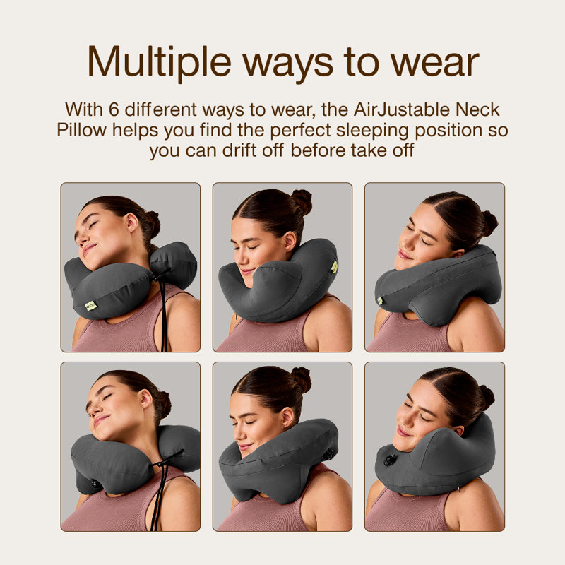 Coop Home Goods AirJustable Travel Neck Pillow, Inflatable, Adjustable Support, Memory Foam Travel Pillow with Washable Cover