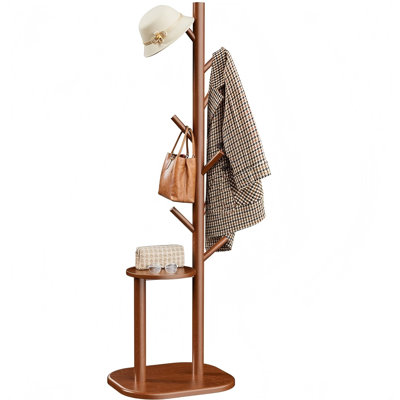 Portemanteau autoportant avec 8 crochets, étagère de rangement, base en bois massif, grand porte-manteau pour manteaux, chapeaux, sac dans le vestibule, chambre à coucher, salon