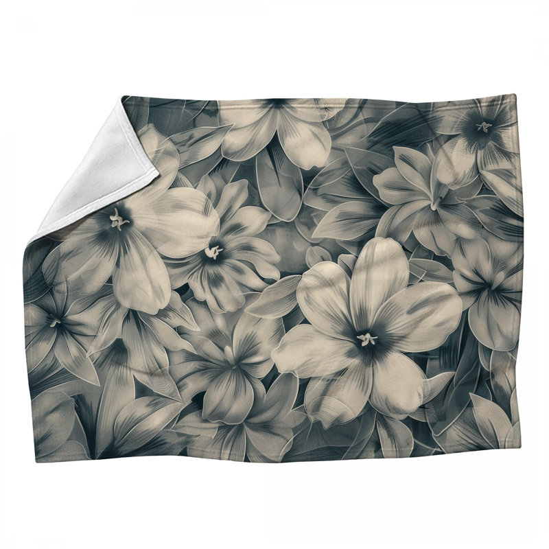 Jeté en molleton Fleurs - Jeté floral pour canapés ou lits, L 60 po x l 50 po