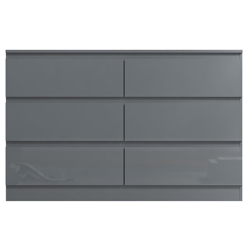 6 Drawer Chest Of Drawers: 110cm Wide. High Gloss Fronts. Scratch Resistant. Modern No Handle Design., Grey Gloss