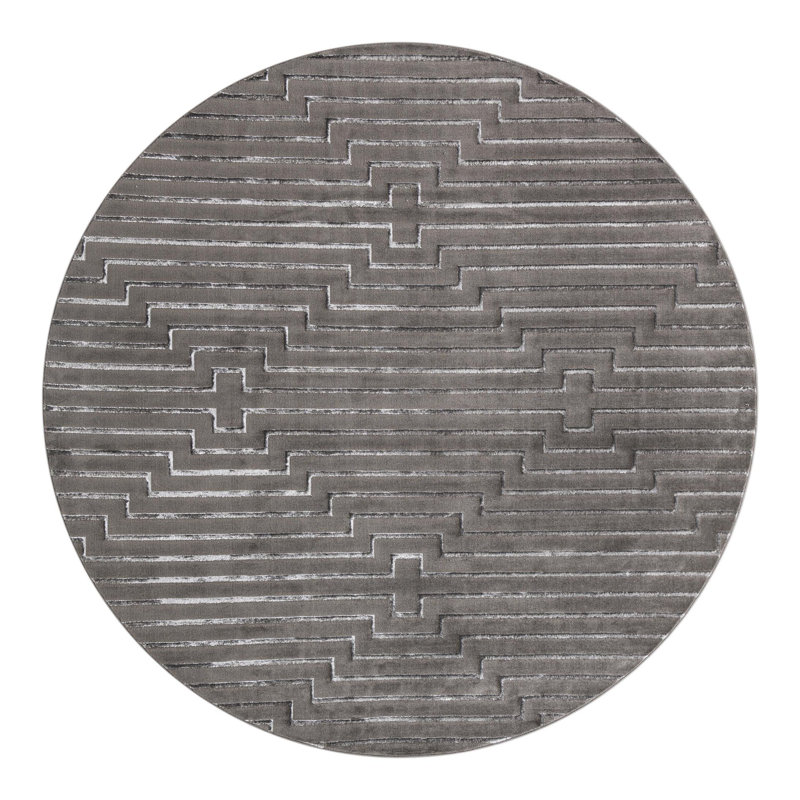 Tapis gris et argent Latitude Run® Mirage Nikica, Rond 10pi