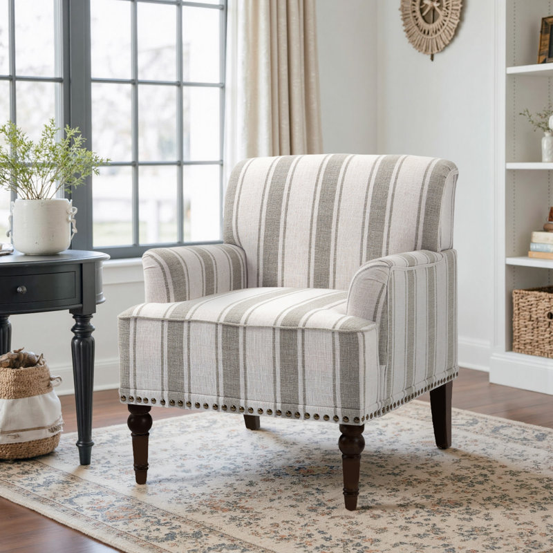 Fauteuil Iliana, Brown Stripe Linen Blend