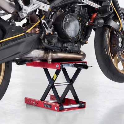 Motorcycle Lift, 1100 lbs Motorcycle Scissor Lift Jack with Wide Deck & Lock Pin, 3.74"-13.38" Center Hoist Crank Stand, Steel Scissor Jack for Street Bikes, Cruiser Bikes, Touring, Blue/Black