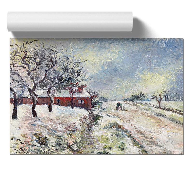 Snowy Road With House by Camille Pissarro - No Frame Painting, 30cm H x 42cm W x 0.1cm D