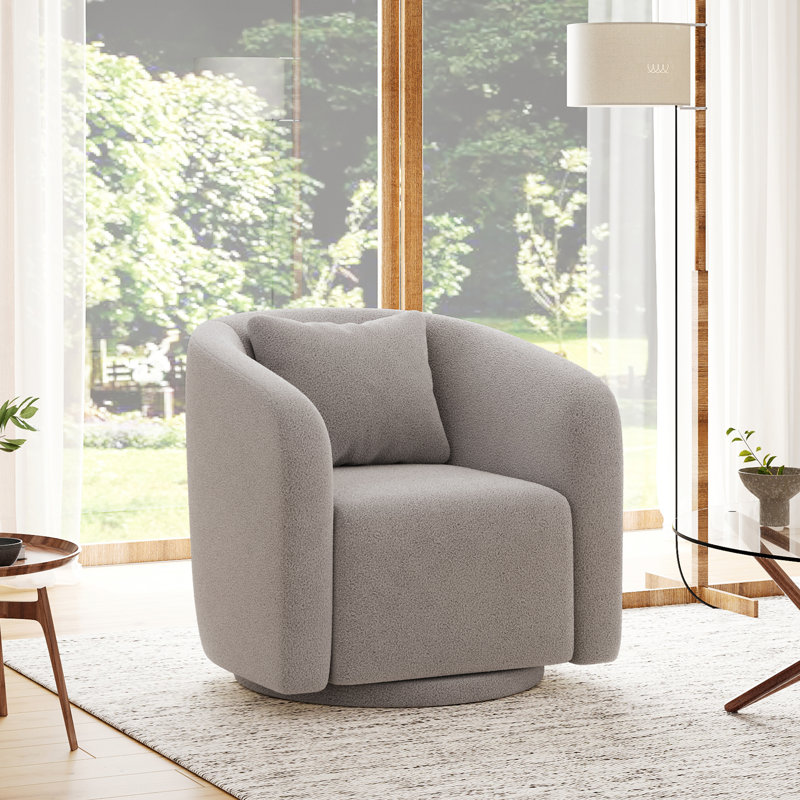 Bashar Upholstered Swivel Barrel Chair, Light Gray, 29.5" H x 31.1" W x 31.1" D