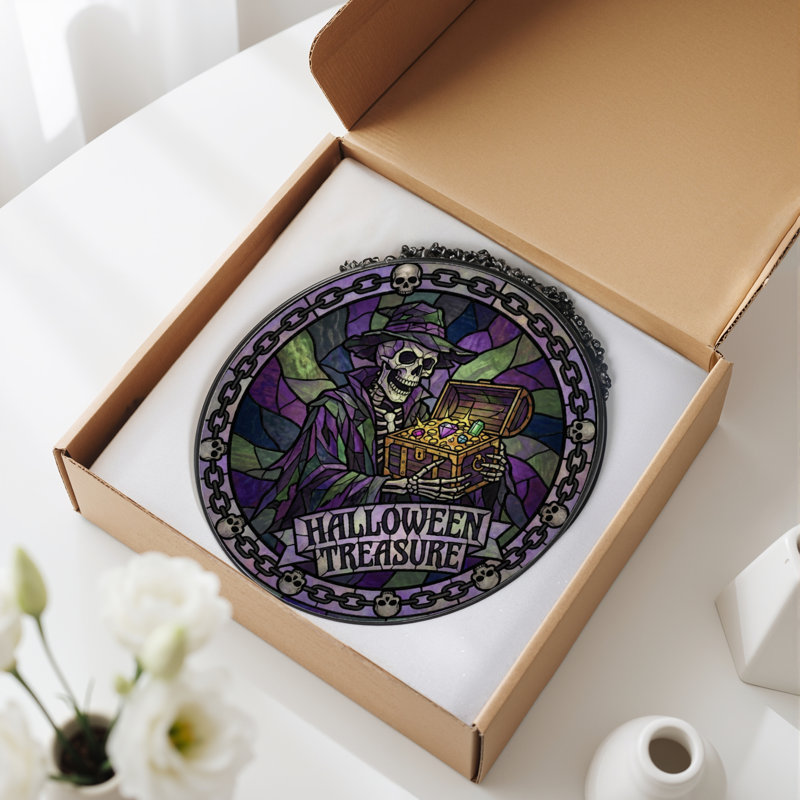 Panneau de vitrail 12 "H Skeleton Treasure