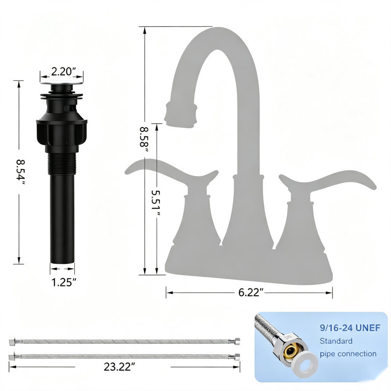 Topcraft Stainless Steel Two Handle Bathroom Faucet With Pop-Up Drainer