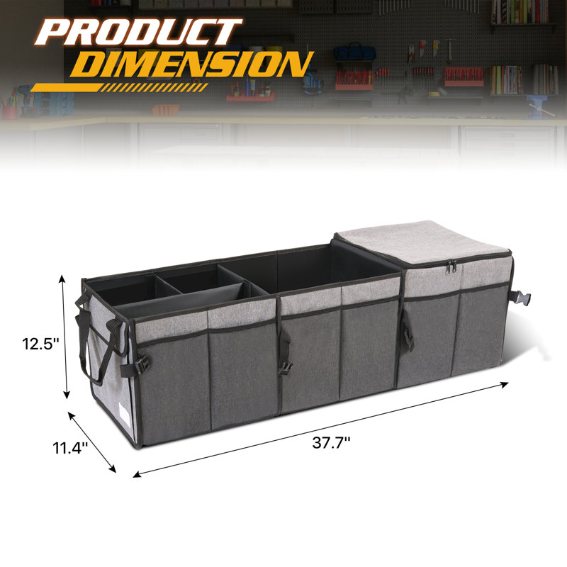 Organisateur de coffre 90L grande capacité pour voiture, rangement pliable à plusieurs compartiments avec couvercle amovible et tissu Oxford imperméable