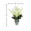 Delphinium And Magnolia Leaves In Ceramic Vase
