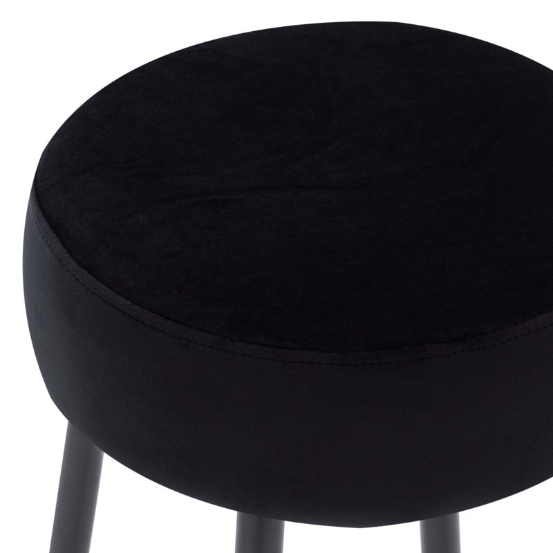 Modern Velvet Bar Stool with Gold Footrest and Black Metal Legs, Counter Height Kitchen Stool, Black