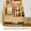 Meuble-lavabo double Cisca 60 po en bois naturel veiné, comptoir en pierre reconstituée blanche avec miroir