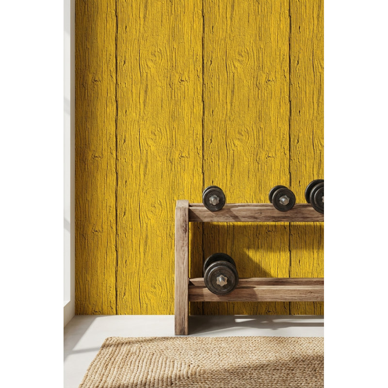 Double rouleau de papier peint texturé en bois jaune