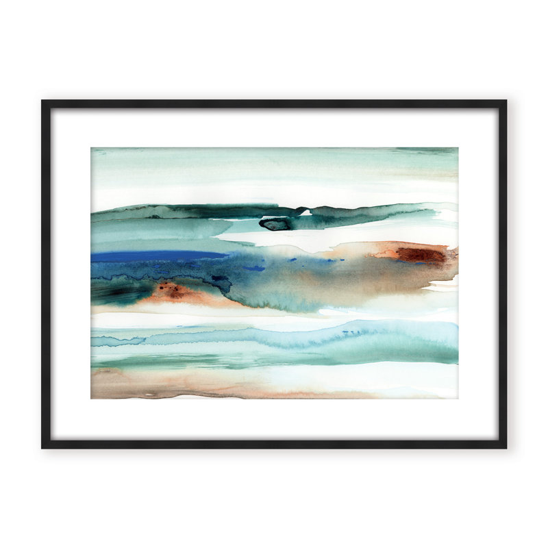 Coastal Retreat Beach Waves Abstract, Framed Canvas, 16" H x 24" W x 2.375" D, Black