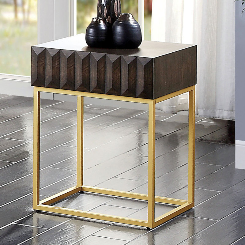 Table d'appoint contemporaine avec tiroirs dissimulés et finition dorée