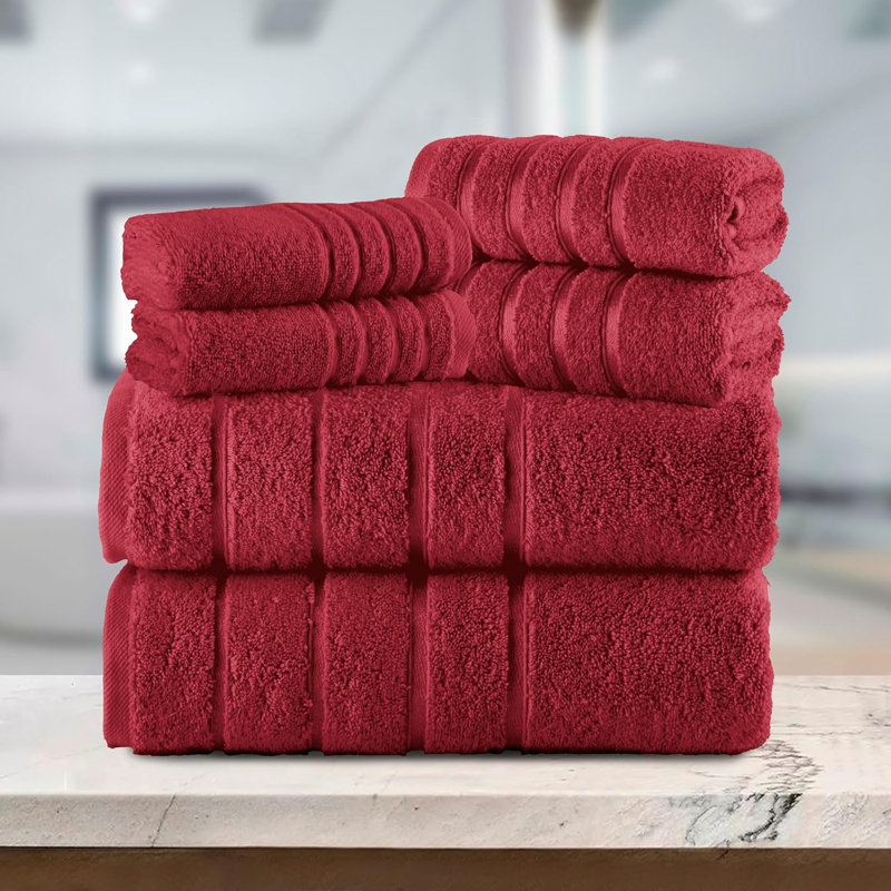 Elegant Comfort 4 Lines Viscose Stripe 6-Piece Premium Towel Set - 100% Turkish Cotton High Absorbent Luxury Bathroom Towels – Includes 2 Washcloths, 2 Hand Towels And 2 Bath Towels Set