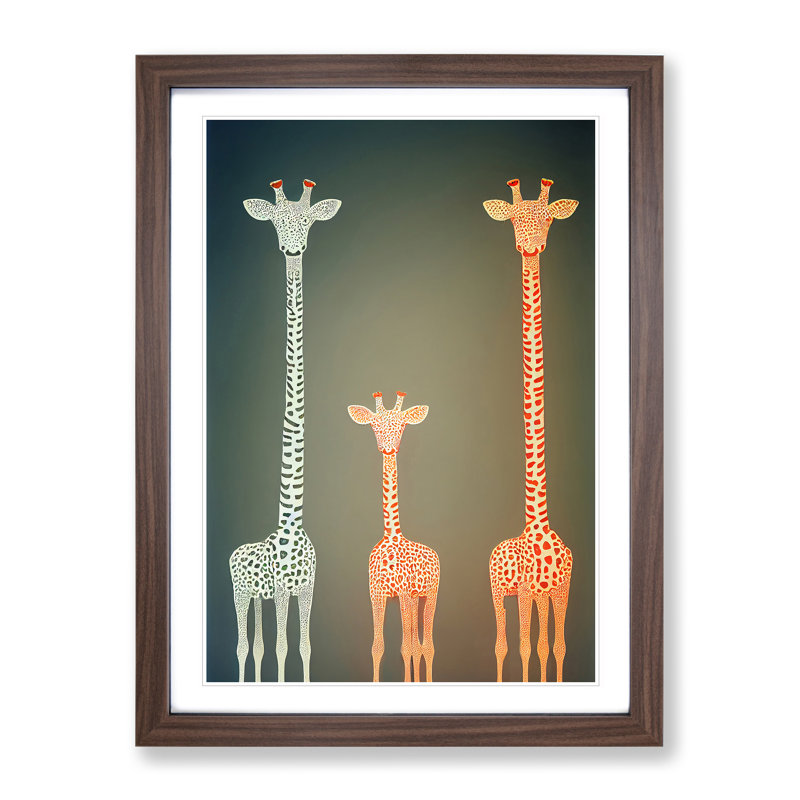 The Three Giraffes - Framed Print, Walnut, 64cm H x 46cm W x 2cm D