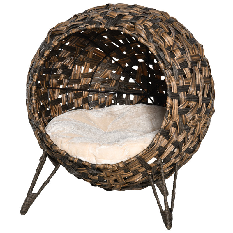 Lit pour chat autoportant tressé, chaton 20,5 po avec coussin brun