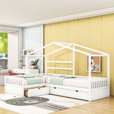 Twin L-Shaped Platform Bed With Built-In Storage Drawers by Harper Orchard