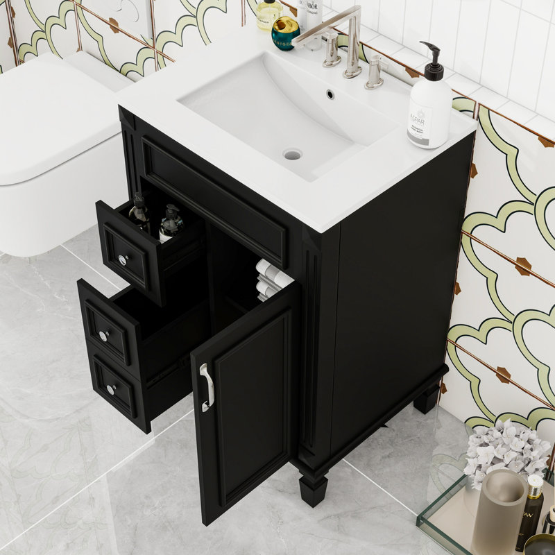 Meuble-lavabo avec 2 tiroirs et tablette réglable, Noir