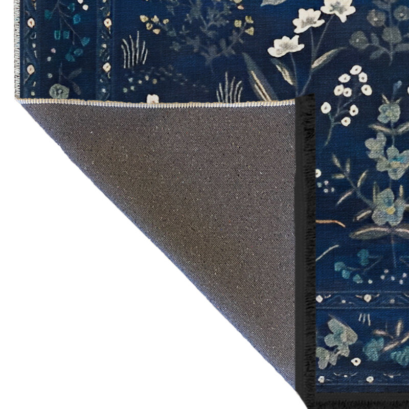 Tapis décoratif bleu marine à motif floral, Rectangle 5 pi 1,02 po x 7 pi 6,55 po