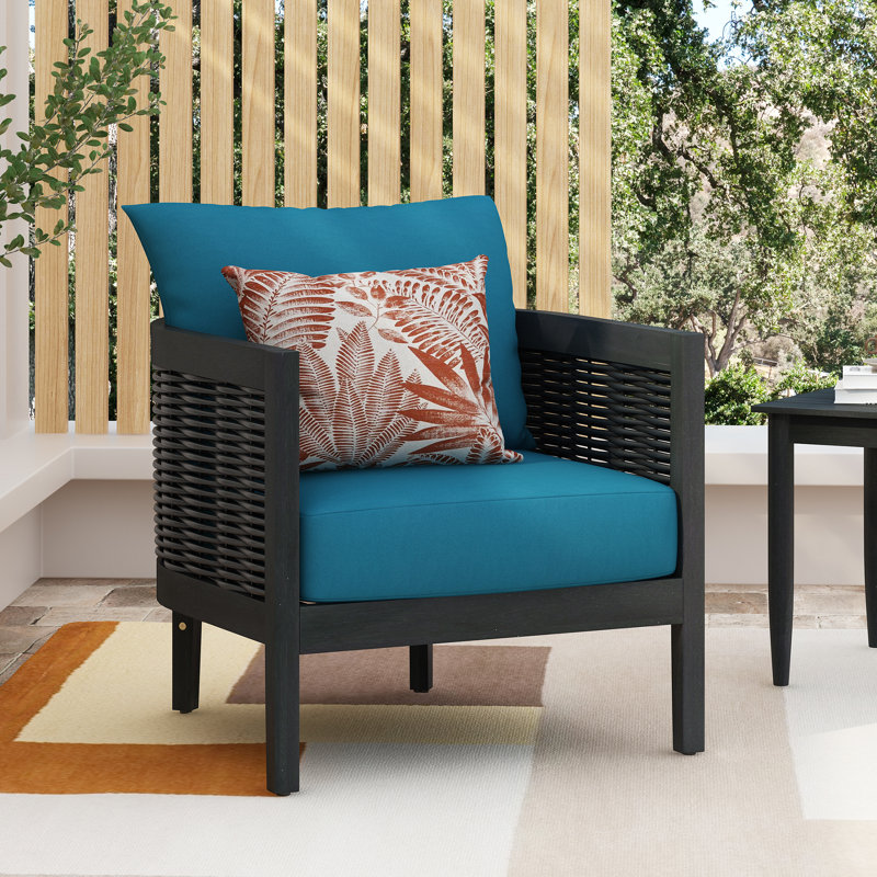Chaise de patio avec coussins Treadway, Bleu sarcelle foncé, Noir