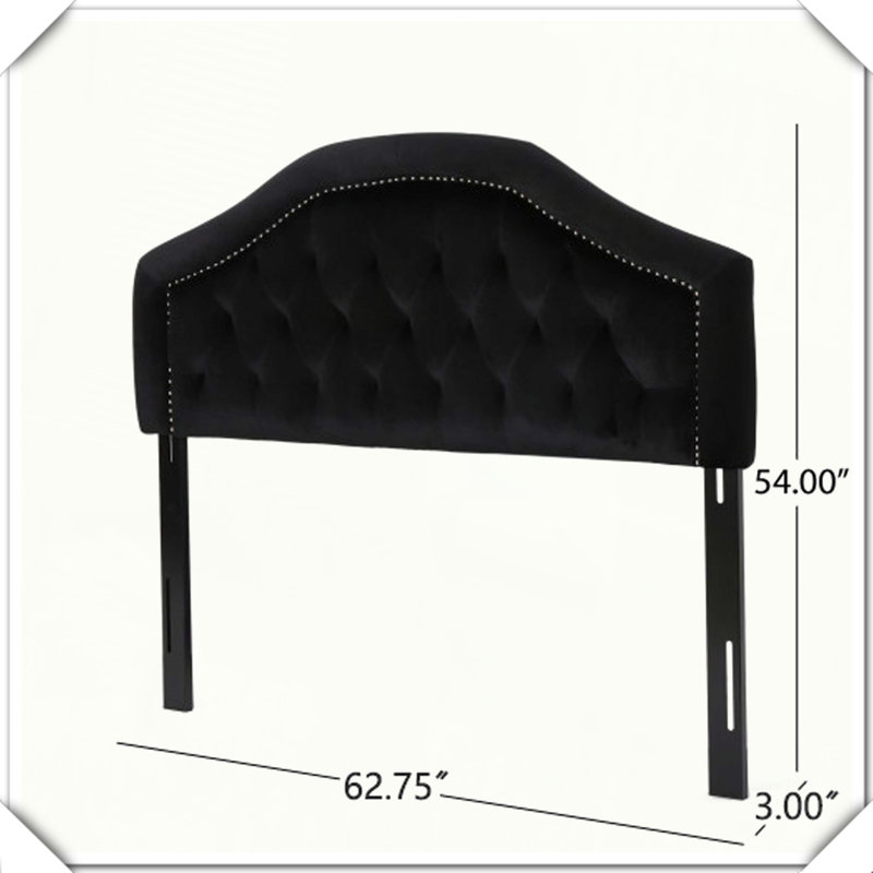 Tufted Upholstered Headboard Metal Legs Nailhead Trim Adjustable,Queen, Black