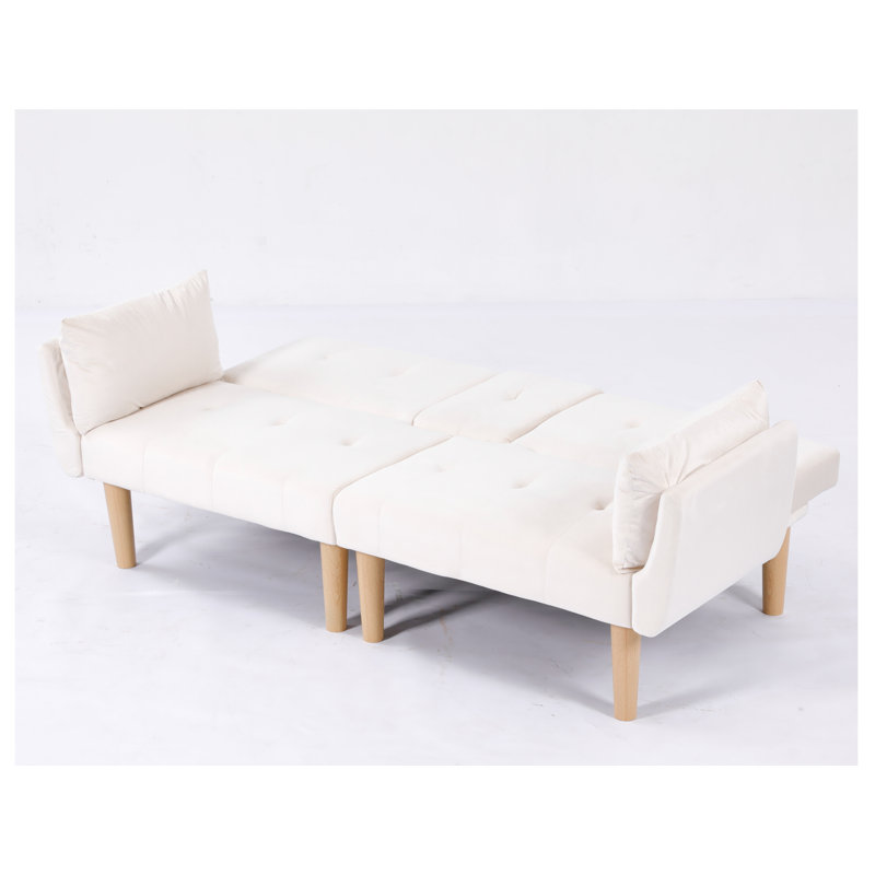 Canapé-lit futon Allen de 82 po en velours capitonné, Beige, Naturel