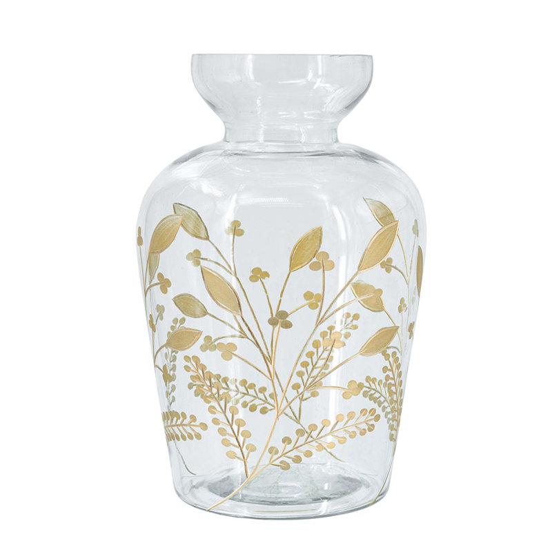 D7,9x12,6 "Vase décoratif en verre incurvé avec motifs floraux dorés
