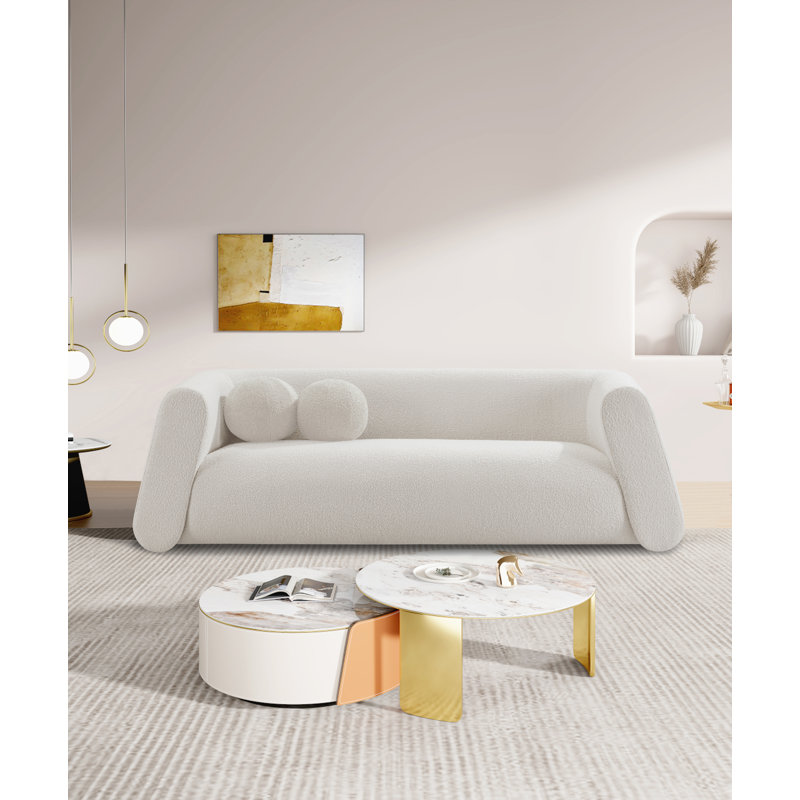 Khyryn Upholstered 91'' Sofa, Cream Boucle Fabric