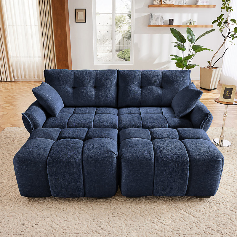 Ensemble de canapé 2 places avec 2 repose-pieds et coussins décoratifs en chenille moelleuse idéale pour un salon ou un dortoir