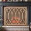 Single Panel Fireplace Screen With Overlapping Oval Lens Patterns, Gold Iron Fireplace Cover With Metal Grid