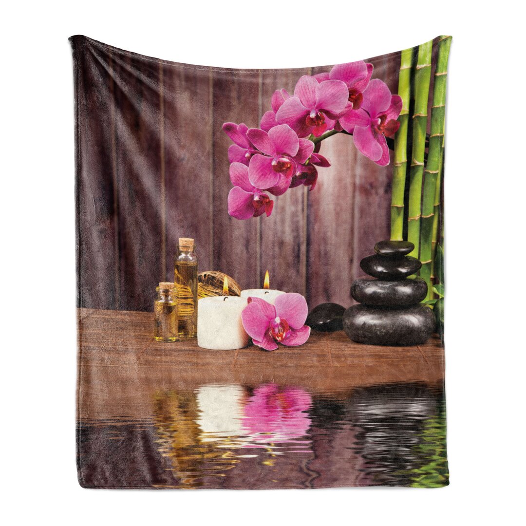 Weich Flanell Fleece Decke, Spa Relax Candle Blossom, Blume, Umbrabraun Grün Rosa