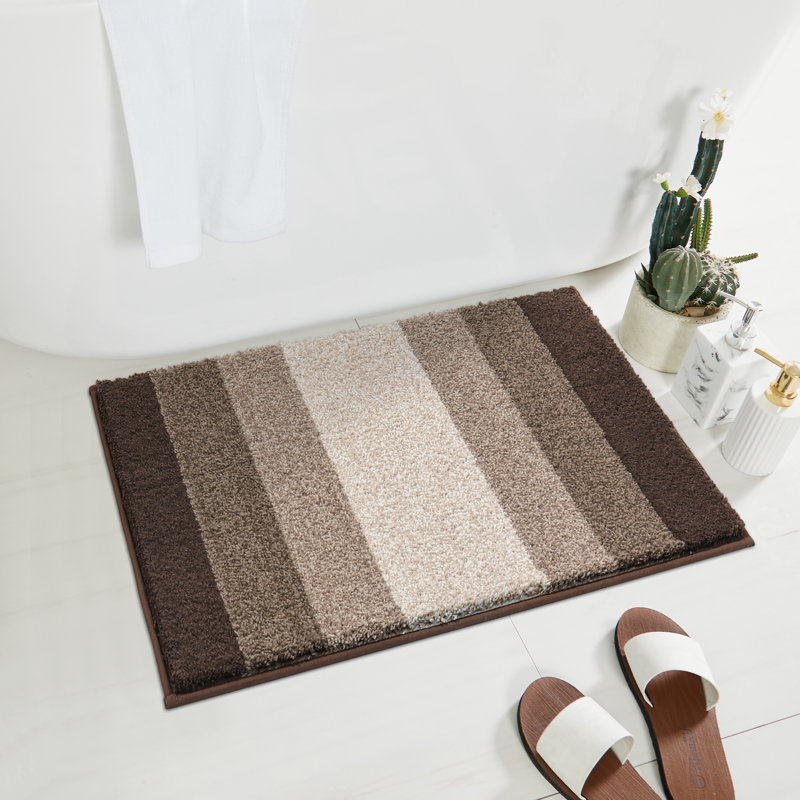 Water Absorbent Soft Plush Bath Mat, Brown , 23.62" L x 15.75" W