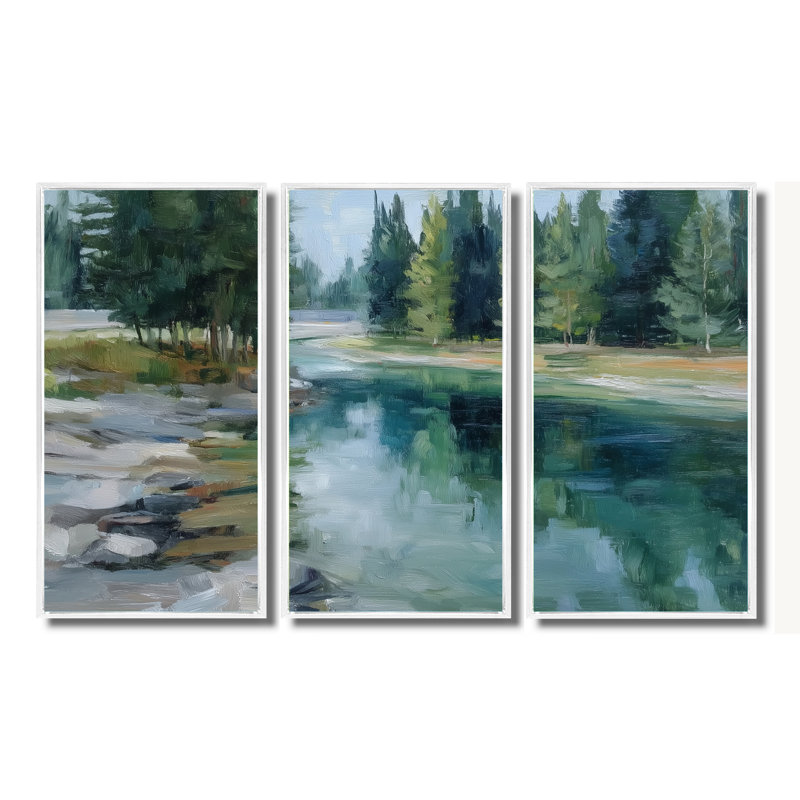 «Pine Trees», Fraser River, Reproduction avec cadre flottant, H 32 po x l 48 po, Blanc