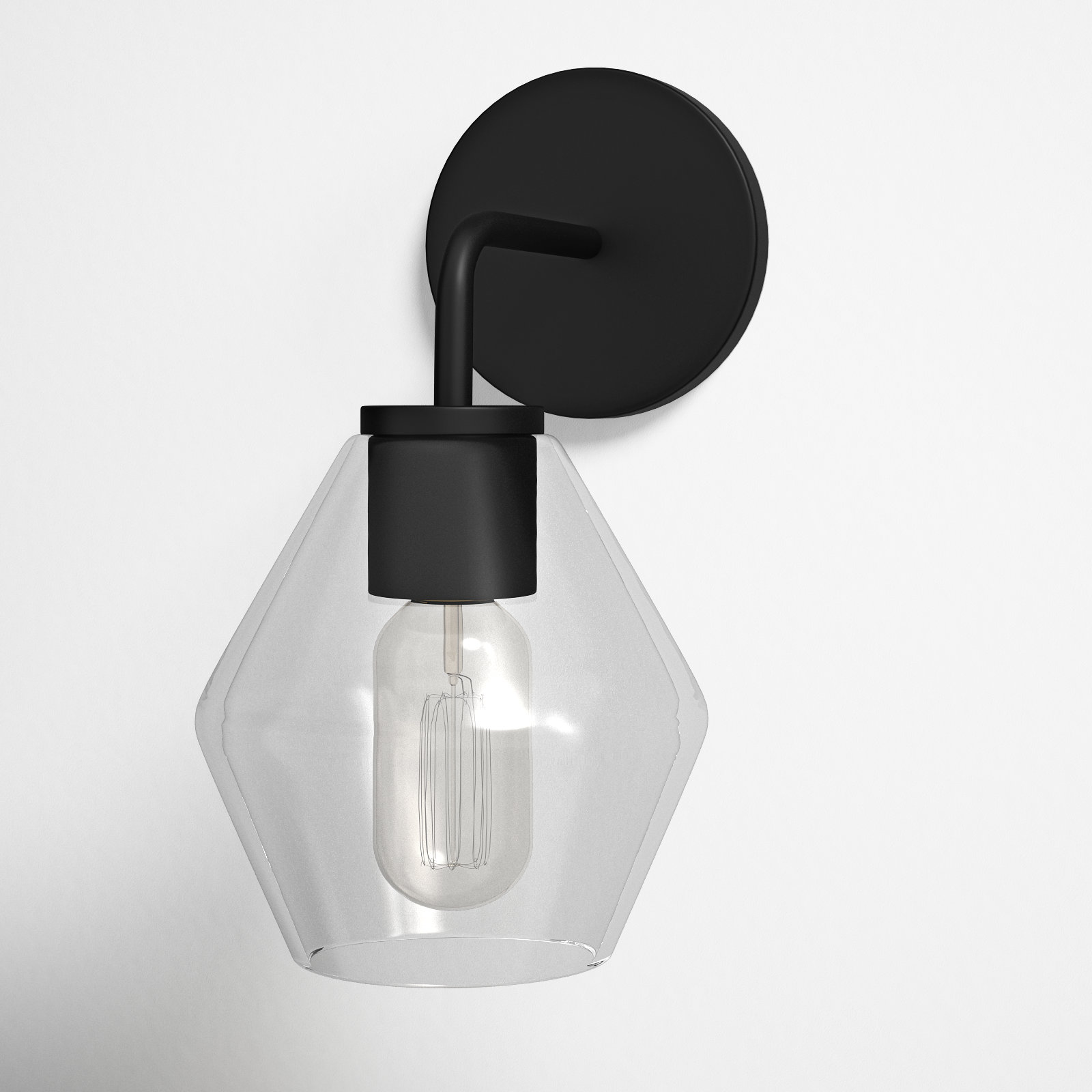 Rooks Single Light Glass Dimmable Armed Sconce, Midnight Black, Clear