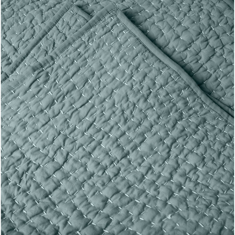 Pebbled Organic Percale Geometric Shapes Quilt, Twin Quilt, Lagoon