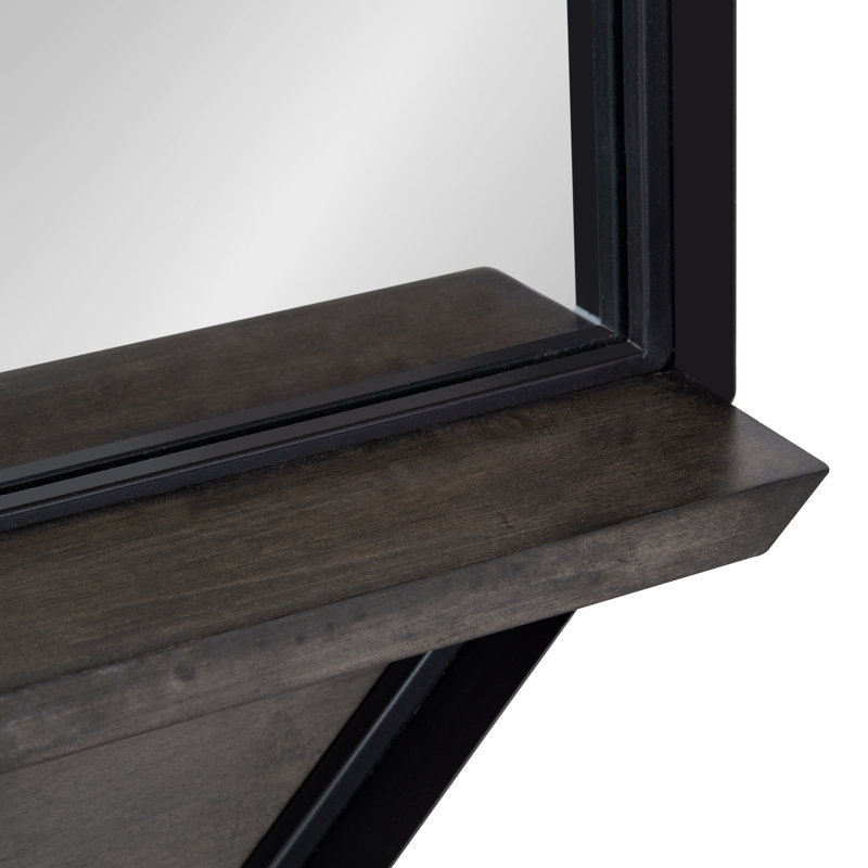 Stingley Metal Flat Mirror with Shelves, Gray/Black