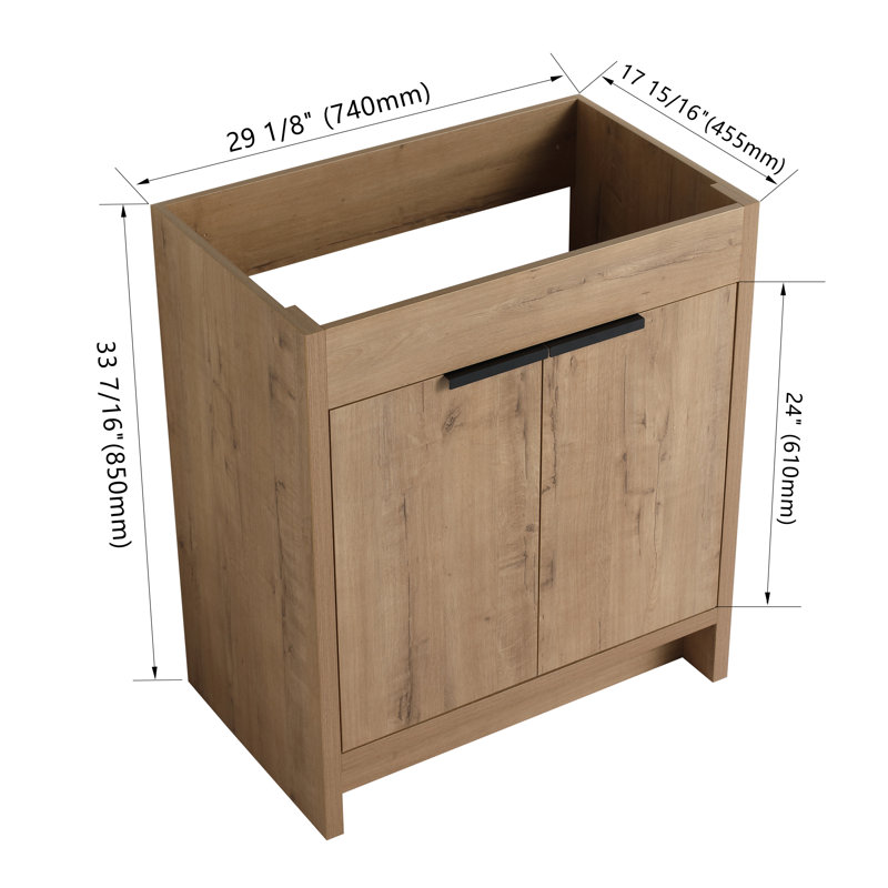 Base de meuble-lavabo autoportant 30 po avec 2 portes et 1 tablette réglable, Brun