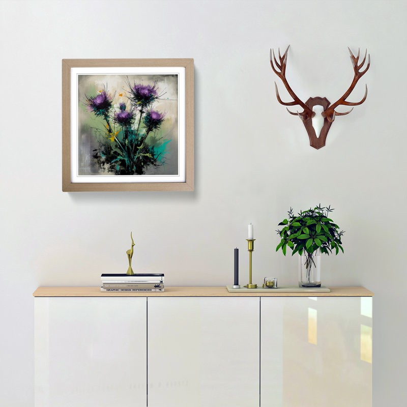 Thistle Gestural Art No.1 - Framed Print, Oak