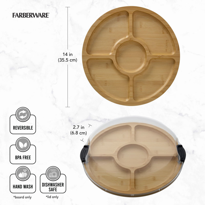 Farberware Build-a-Board Round Bamboo Charcuterie Board with Locking Lid