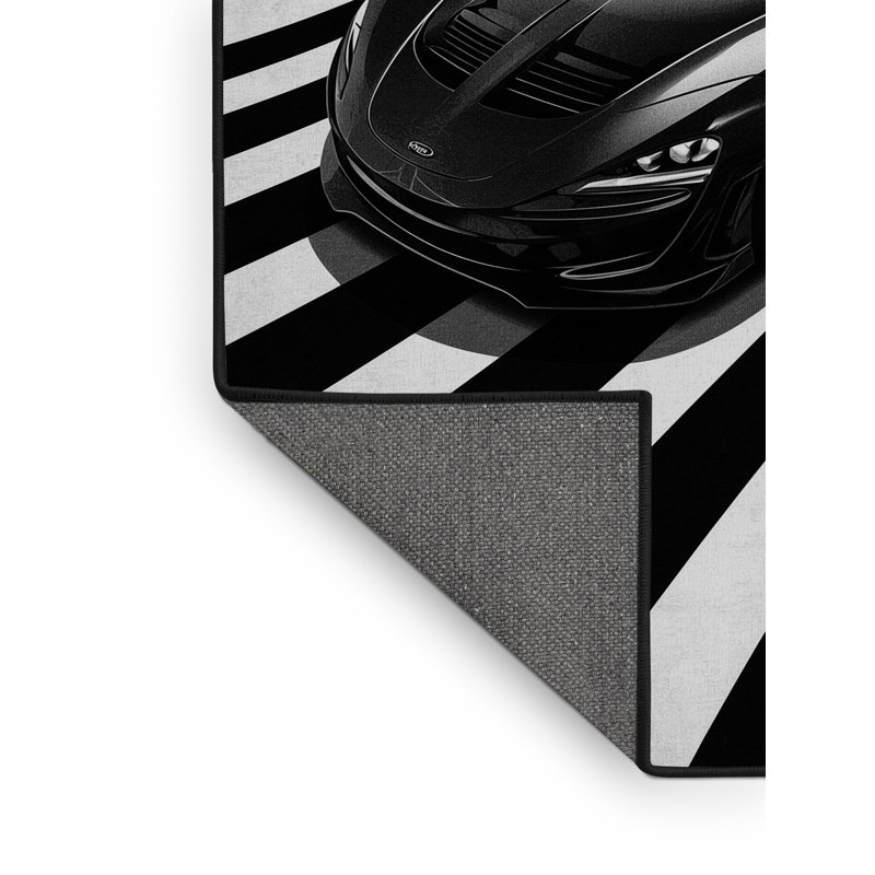 Soft Plush Gursewak High Performance Sports Car Sleek & Chic Modern Arc Area Rug in Gray – Black Binding, 2x4