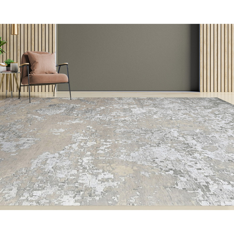 Abstract Area Rug in Silver And Grey, Rectangle 10' x 14'