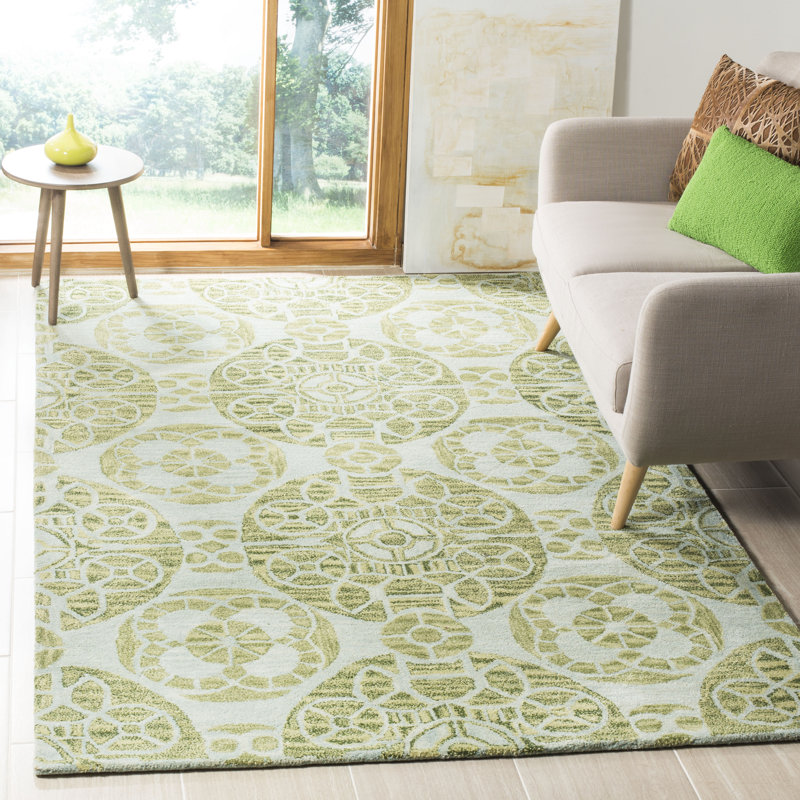 Eaton Wyndham Hand Tufted Wool/Viscose Geometric Rug in Turquoise / Green, Rectangle 8'9" x 12'