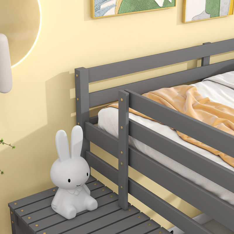 Lit mezzanine pour enfants Hargo, Double, Gris
