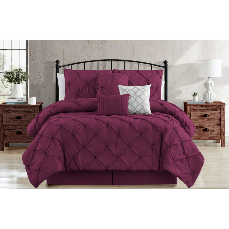 Ensemble d'édredon en microfibre 7 pièces Smocked Circle, Édredon très grand et 6 pièces supplémentaires, Mauve