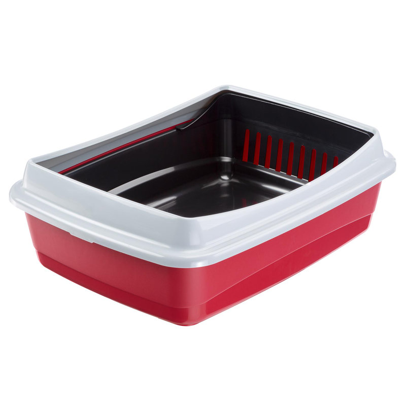 Red Plastic Open Cat Litter Box with Sieve and Guard