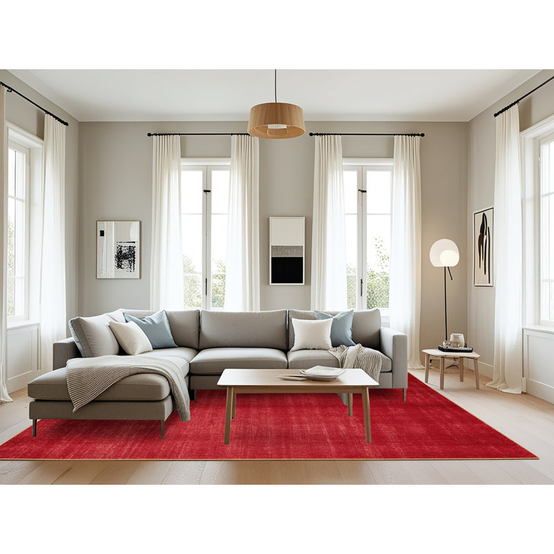 Machine Washable Solid Red Area Rug, Rectangle 8' x 12'