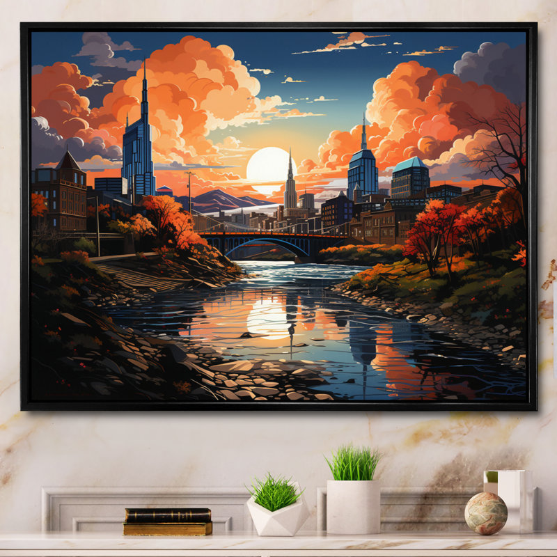 Manuja City Nashville Popart III - impression, H 30 po x l 40 po x P 1,5 po, Cadre flottant noir